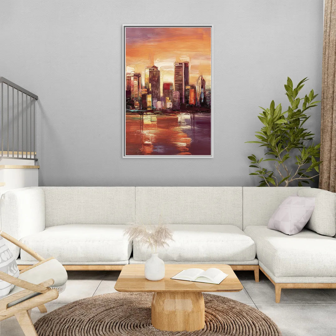 Milwaukee Downtown Skyline - Living Room White Frame Canvas