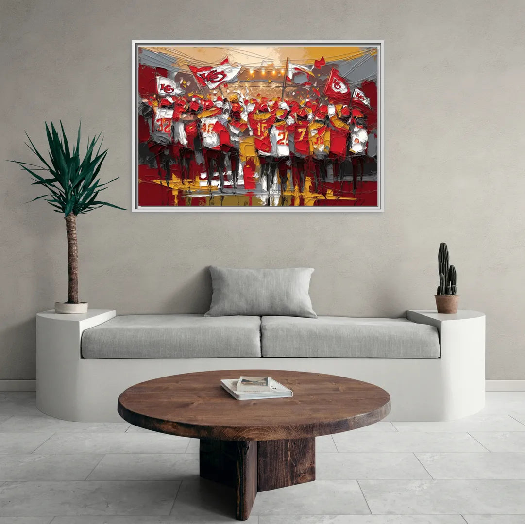 Kansas City Chiefs Fans Gathering - Living Room White Frame Canvas