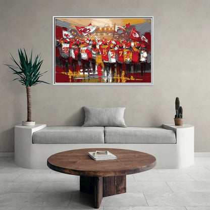 Kansas City Chiefs Fans Gathering - Living Room White Frame Canvas