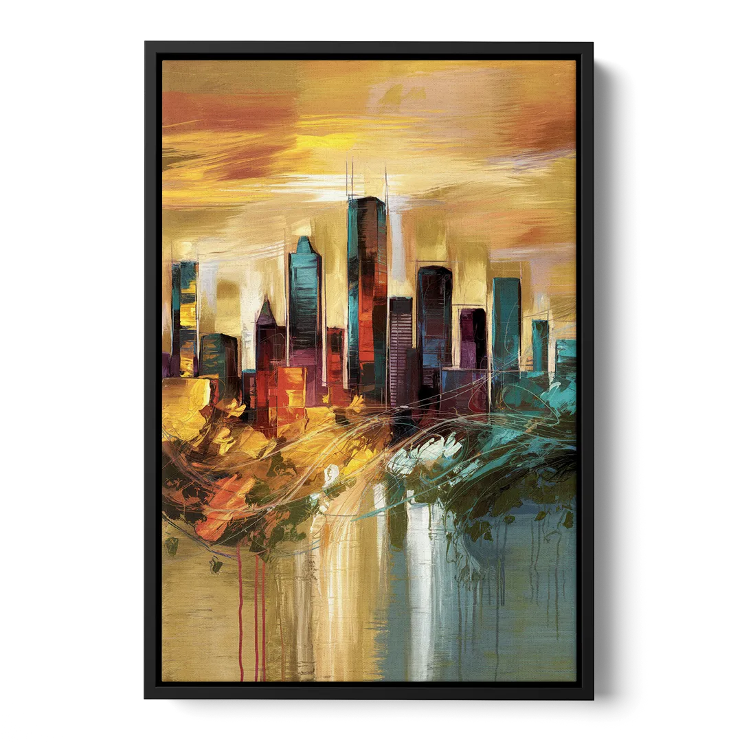 Houston Skyline View - Black Frame Canvas