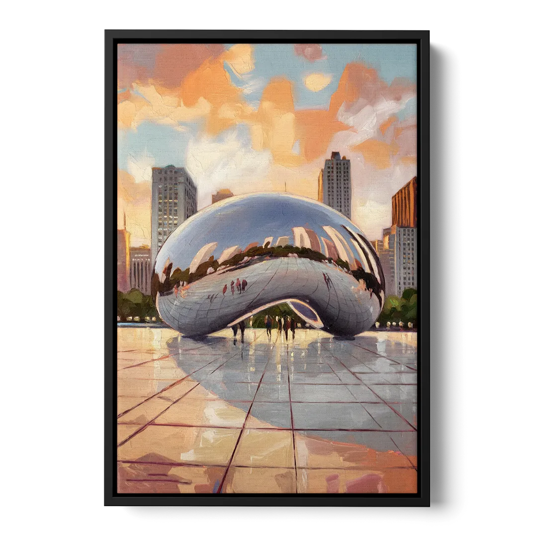 Chicago Cloud Gate Reflection - Black Frame Canvas