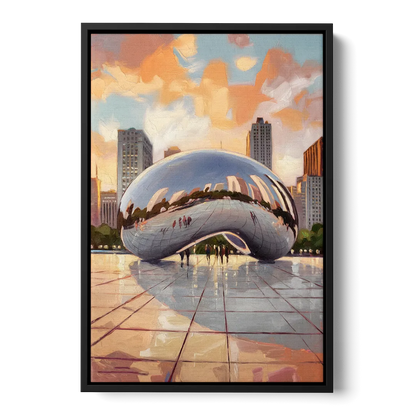 Chicago Cloud Gate Reflection - Black Frame Canvas