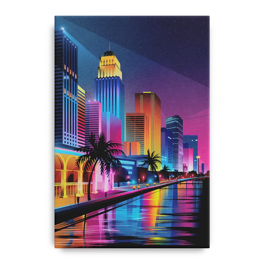 Miami Cityscape by Night - Canvas Wall Art