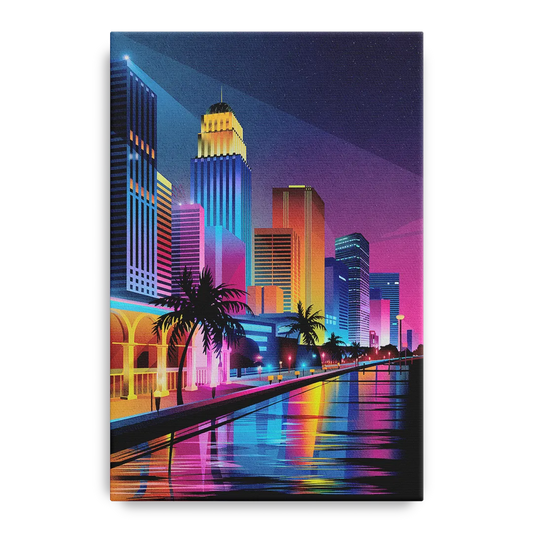 Miami Cityscape by Night - Canvas Wall Art