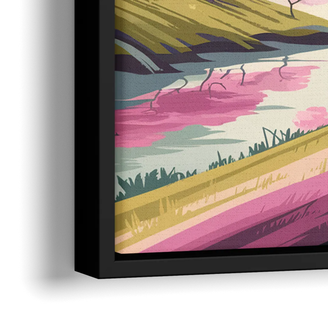 Traverse City Cherry Blossom Landscape - Close-Up Black Frame Canvas