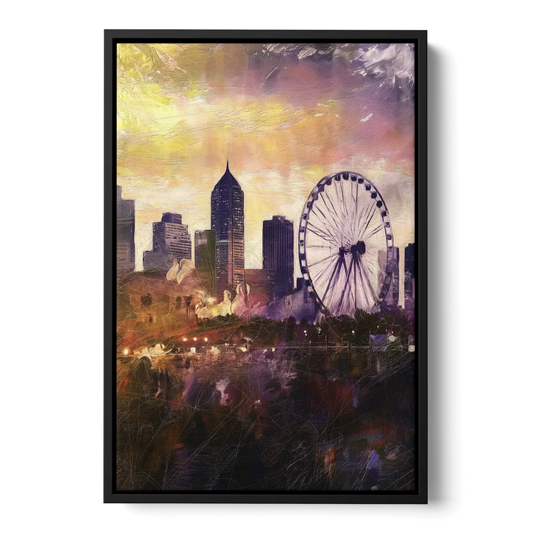 Atlanta Skyline with Ferris Wheel - Black Frame Canvas