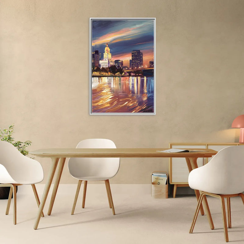 Baton Rouge Cityscape Twilight - Living Room White Frame Canvas