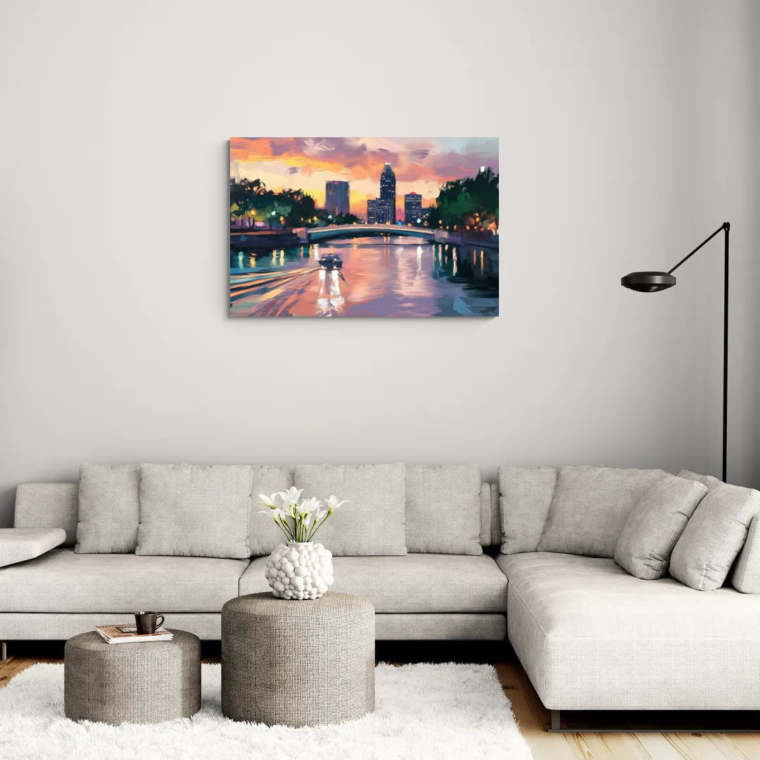 Tampa Riverwalk Evening Glow - Canvas Wall Art Living Room