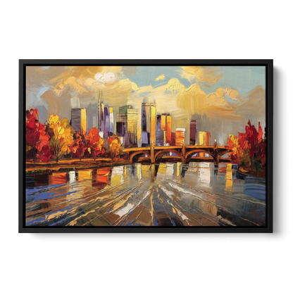 Minneapolis Mississippi River View - Black Frame Canvas