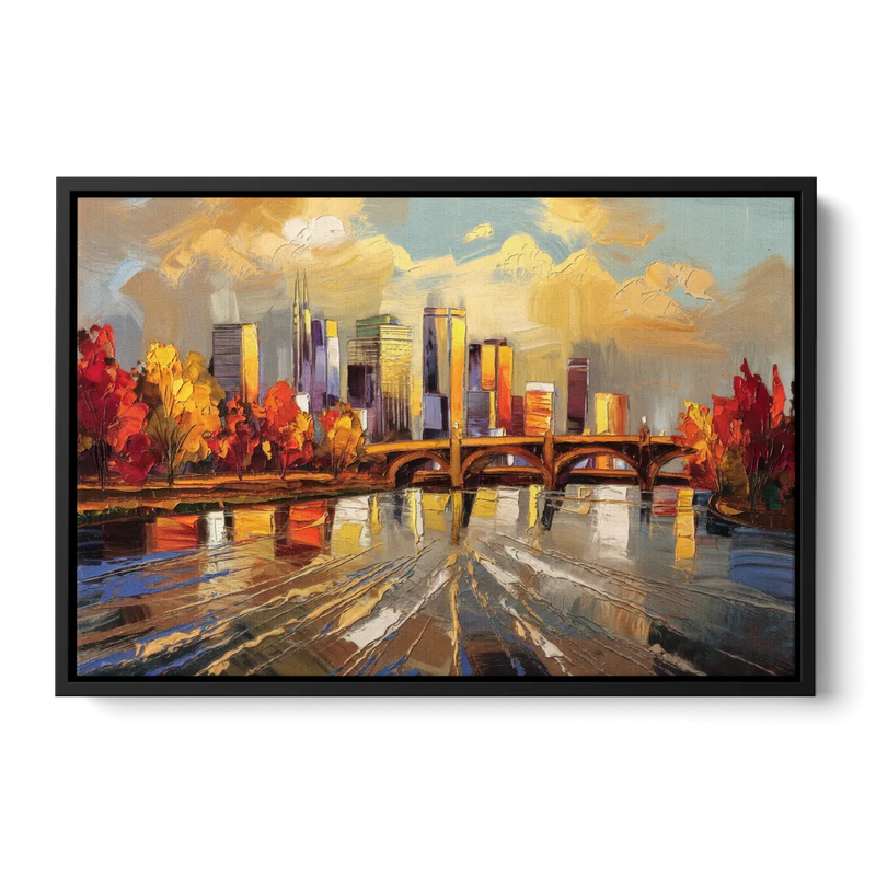 Minneapolis Mississippi River View - Black Frame Canvas