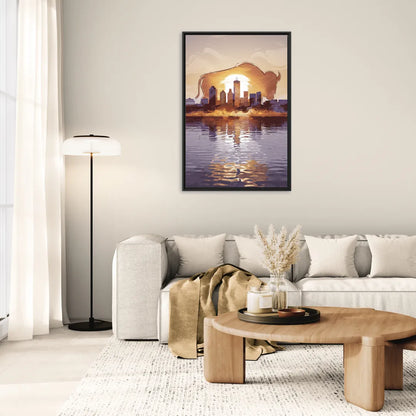 Buffalo Cityscape Reflection - Living Room Black Frame Canvas