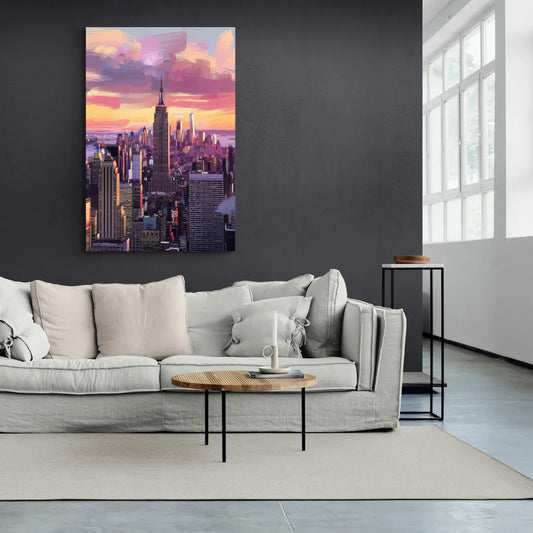 New York City Sunset Over Skyline - Canvas Wall Art Living Room