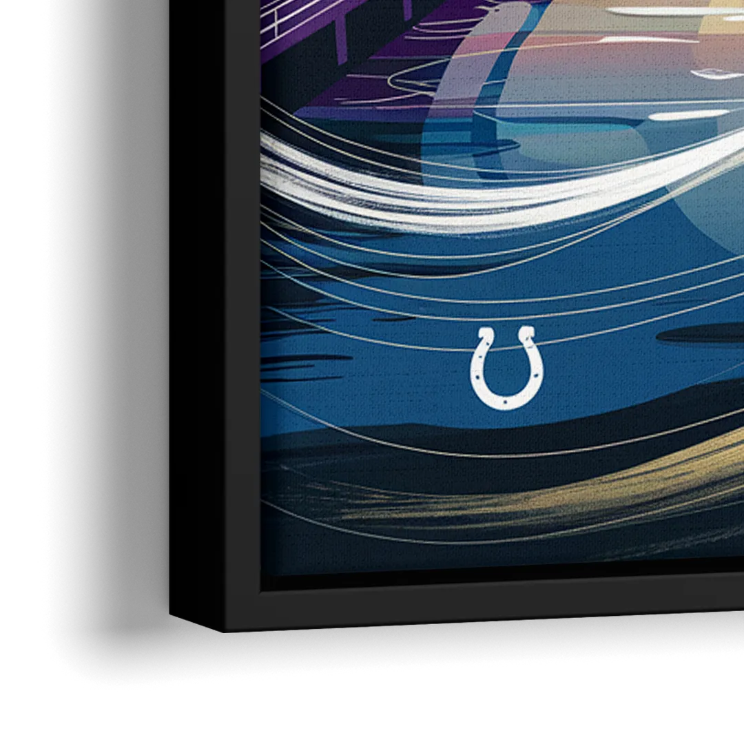 Indianapolis Skyline with Colts Theme - Close-Up Black Frame Canvas