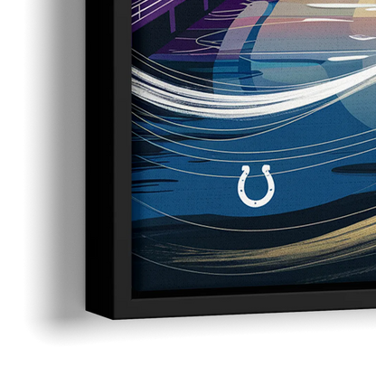 Indianapolis Skyline with Colts Theme - Close-Up Black Frame Canvas