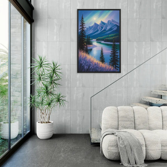 Banff National Park at Night - Living Room Black Frame Canvas