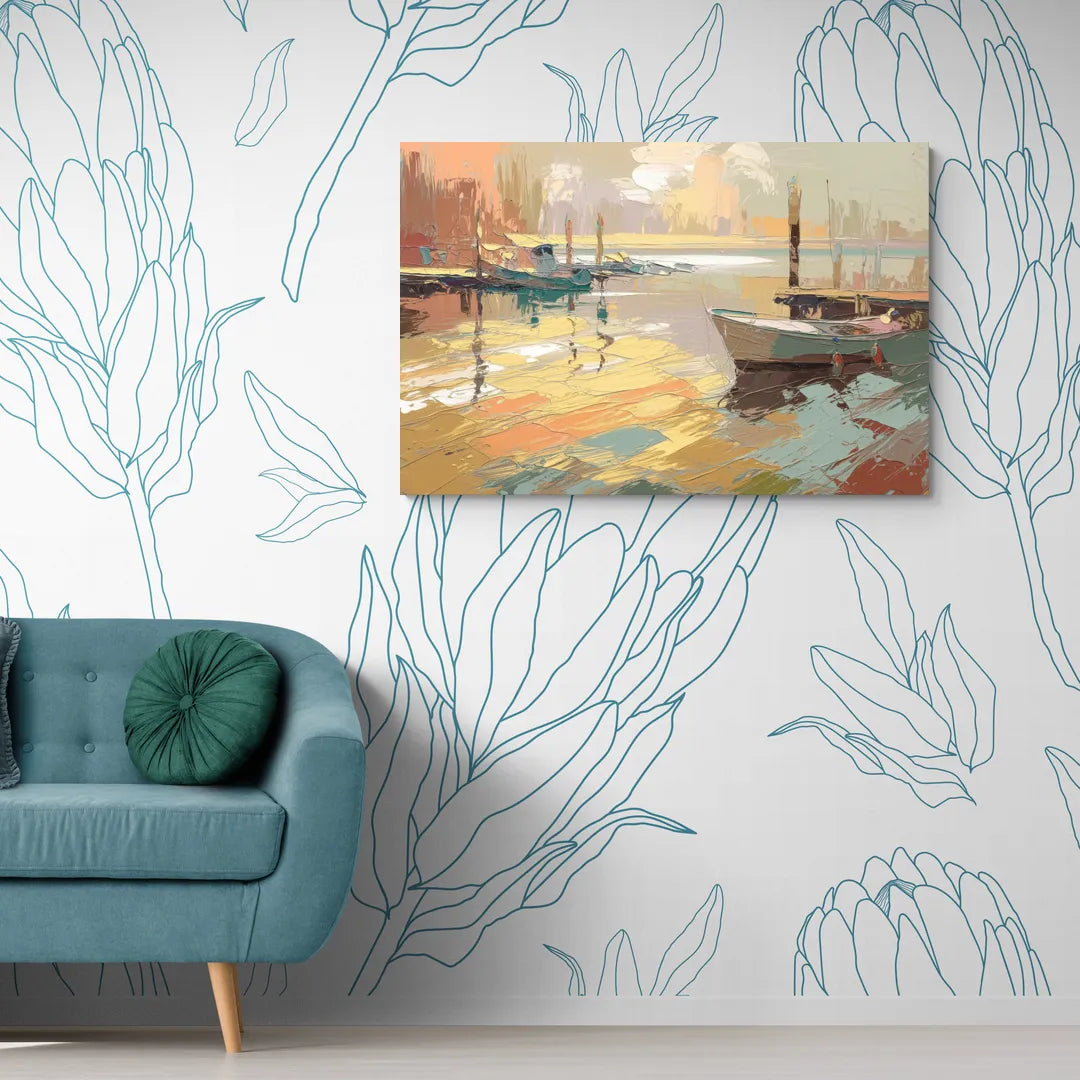 Seaside Harbor Reflections - Canvas Wall Art Living Room