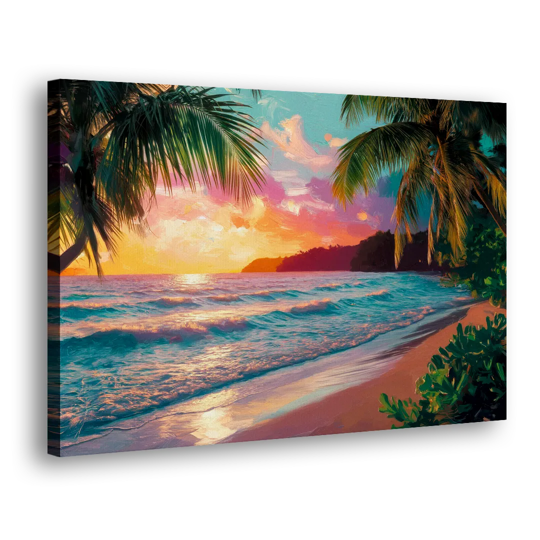 Myrtle Beach Waves And Palms - Canvas Print Art Sides