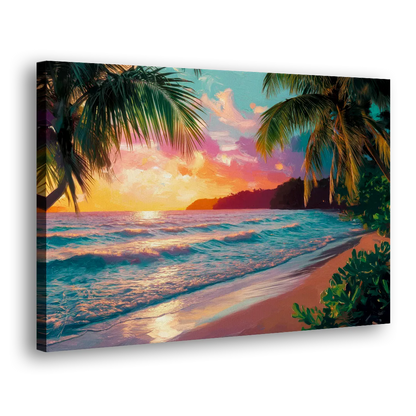 Myrtle Beach Waves And Palms - Canvas Print Art Sides