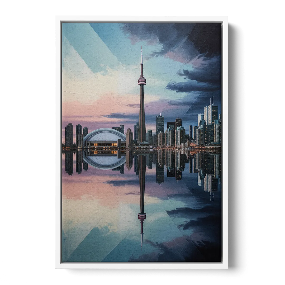 Toronto Cityscape Panorama - White Frame Canvas