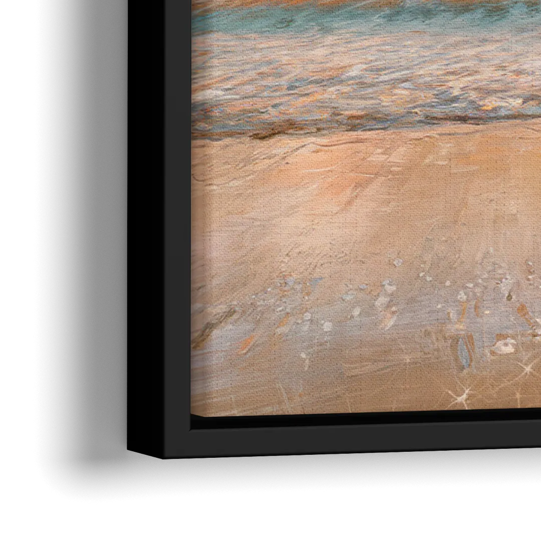 Seaside Waves And Sand - Close-Up Black Frame Canvas