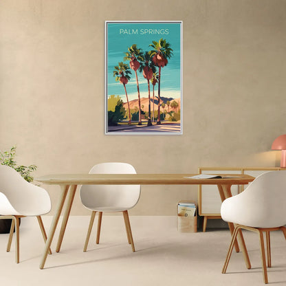 Palm Springs Palm Trees and Sky - Living Room White Frame Canvas