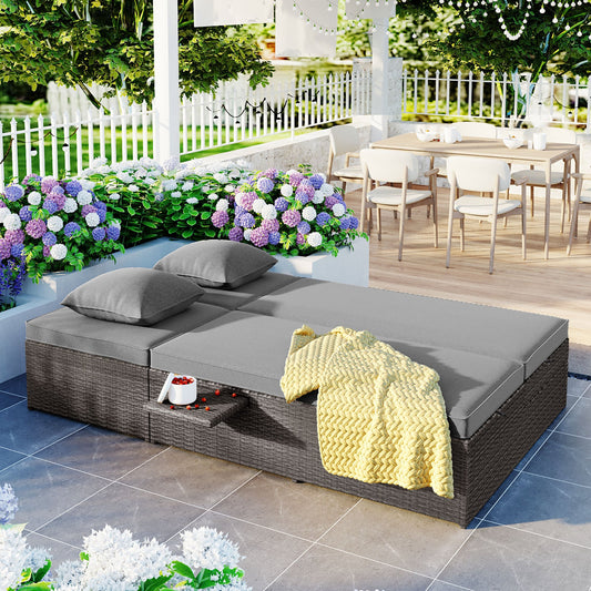 Luxurious Double Outdoor Daybed – Rattan Wicker with Reclining Patio Chairs