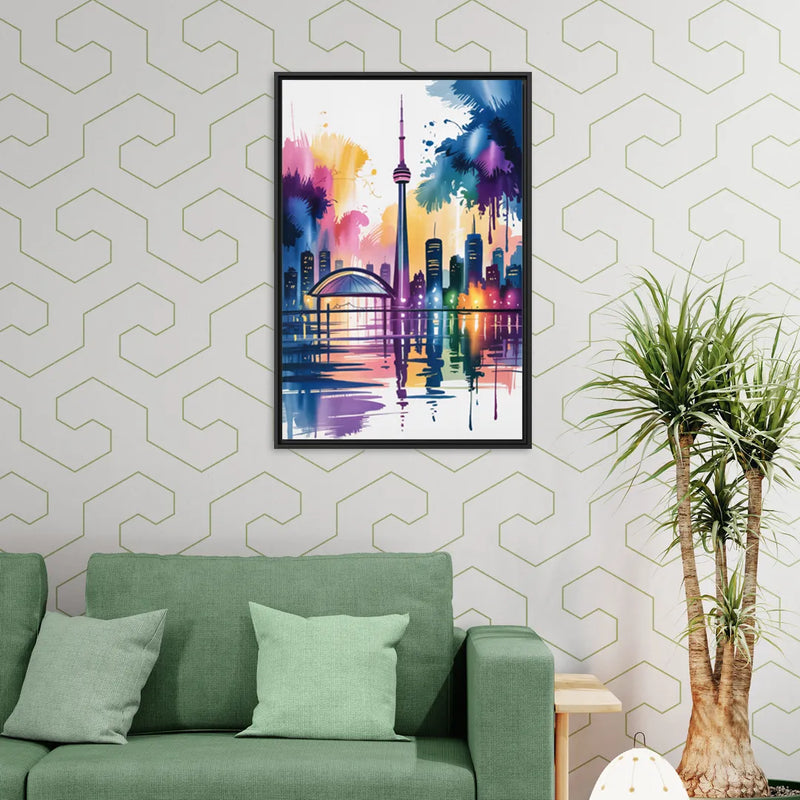 Toronto City Lights - Living Room Black Frame Canvas