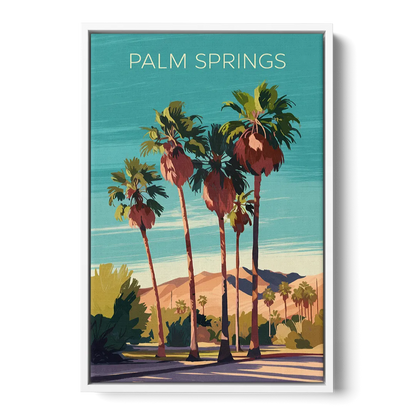 Palm Springs Palm Trees and Sky - White Frame Canvas