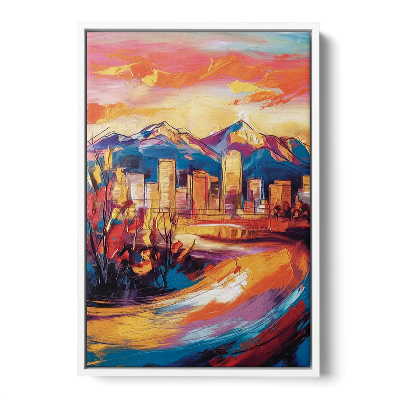 Colorado Springs Skyline Sunset - White Frame Canvas