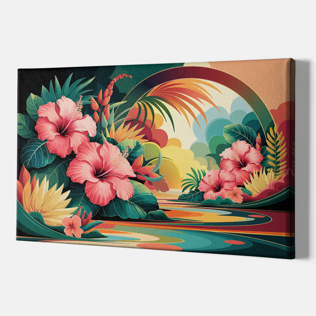 Honolulu Hawaiian Floral Design - Canvas Wall Art Indoor
