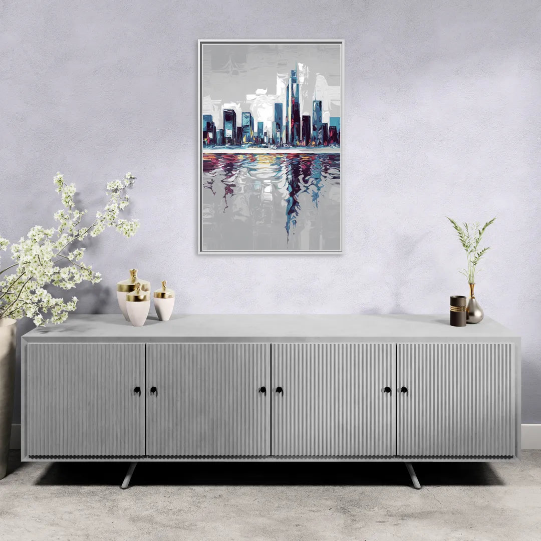 Mobile Abstract Cityscape - Living Room White Frame Canvas