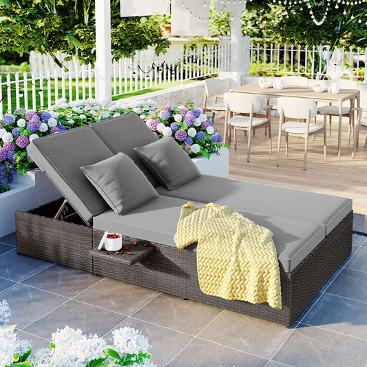 Luxurious Double Outdoor Daybed – Rattan Wicker with Reclining Patio Chairs