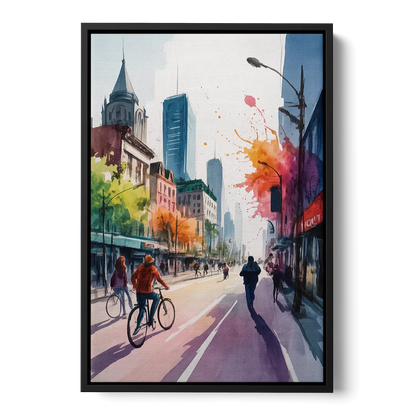 Montreal Street Life - Black Frame Canvas