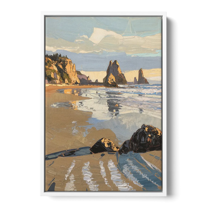 Bandon Oregon Shoreline - White Frame Canvas