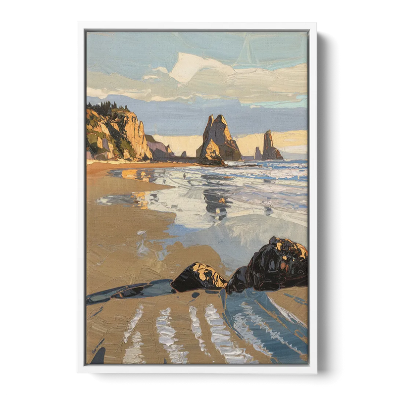 Bandon Oregon Shoreline - White Frame Canvas