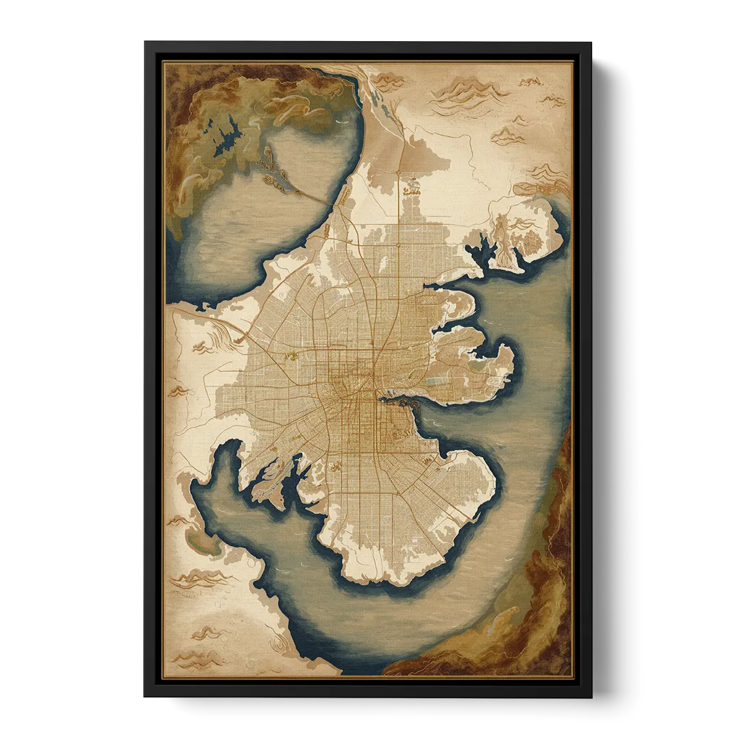 Charleston Map Design - Black Frame Canvas