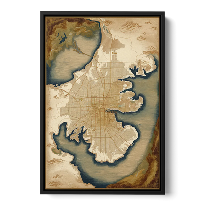 Charleston Map Design - Black Frame Canvas