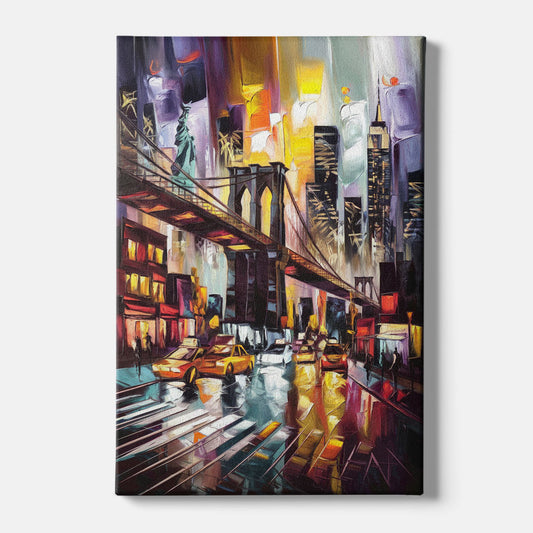 New York City Iconic Landmarks Collage Night - Canvas Wall Art