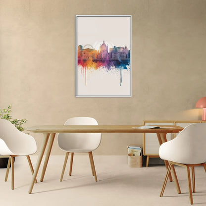 Providence Skyline at Sunset - Living Room White Frame Canvas