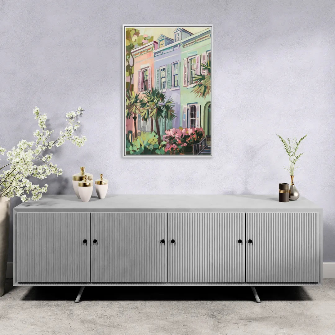 Charleston Rainbow Row - Living Room White Frame Canvas