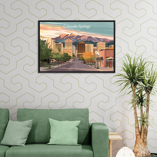 Colorado Springs Downtown Charm - Living Room Black Frame Canvas