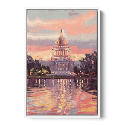 Madison Sunset Over Capitol - White Frame Canvas