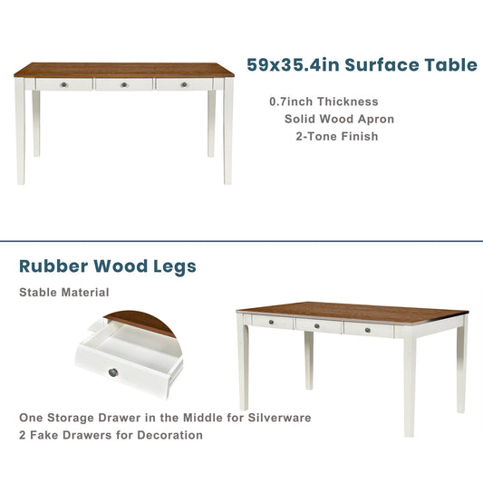 Mid-Century 6-Piece Dining Set with Storage Drawer – Premium Wood Table