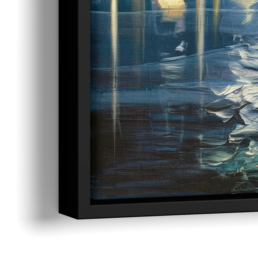 Seattle Skyline Reflection - Close-Up Black Frame Canvas