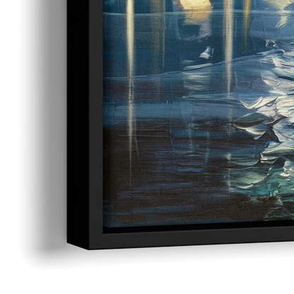 Seattle Skyline Reflection - Close-Up Black Frame Canvas