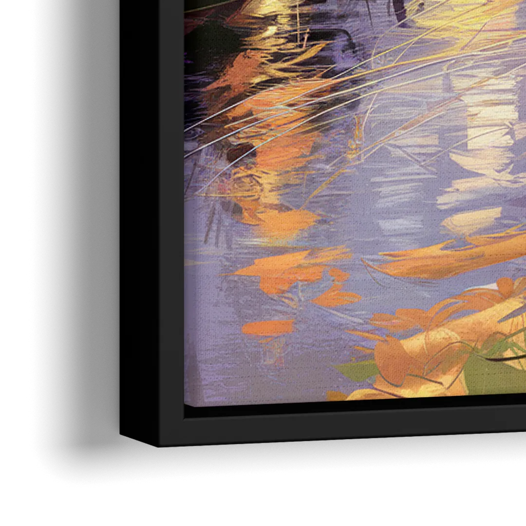 Riverside Urban Landscape - Close-Up Black Frame Canvas
