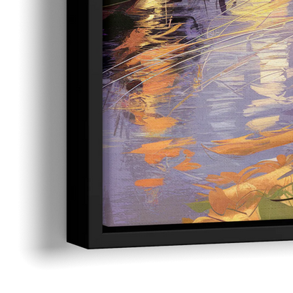 Riverside Urban Landscape - Close-Up Black Frame Canvas