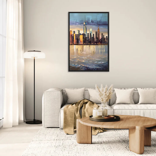 New York City Hudson River View - Living Room Black Frame Canvas