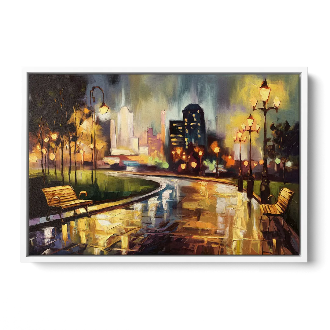 Tulsa Night Lights - White Frame Canvas