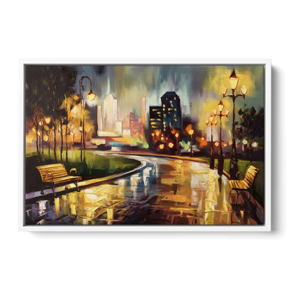 Tulsa Night Lights - White Frame Canvas